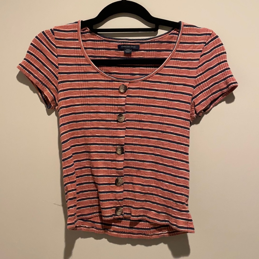 Striped Faux Button Tee